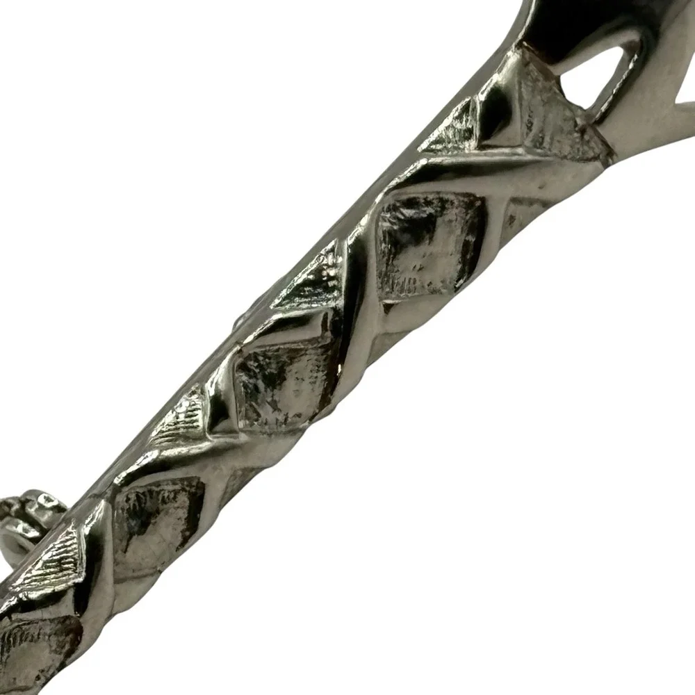 Vintage Art Nouveau Revival Bar Brooch‎ Ornate Silver Tone Textured Open Work
